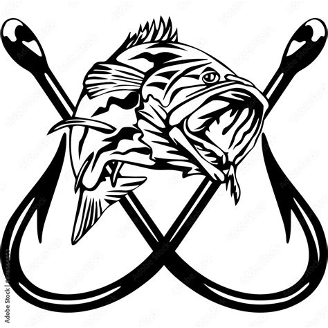 Fishing Svg Design With A Bass Fish And Crossed Fishing Hooks Bass