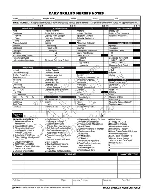 Daily Skilled Nurses Notes Example Fill Online Printable Fillable