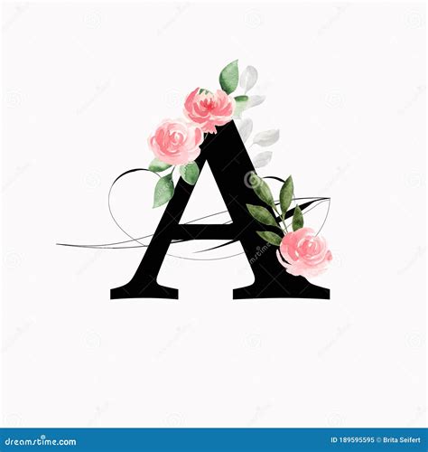 Floral Monogram Letter A Decorated With Pink Roses And Leaves