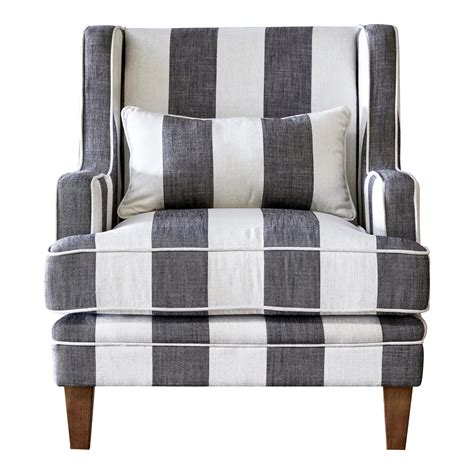 Wing chair in luxurious designer fabric, laura ashley, living room, dining, furniture, designer sofa, high back chair, wing chair, fireside chair, armchair, leather, fabric, wing chair fireside high. Bondi Grey & Cream Stripe Armchair in 2020 | Striped ...