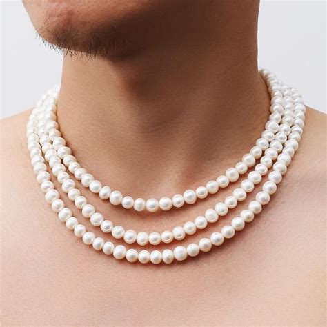 Mens Pearl Necklace Chain MM Freshwater Pearl Necklace Etsy