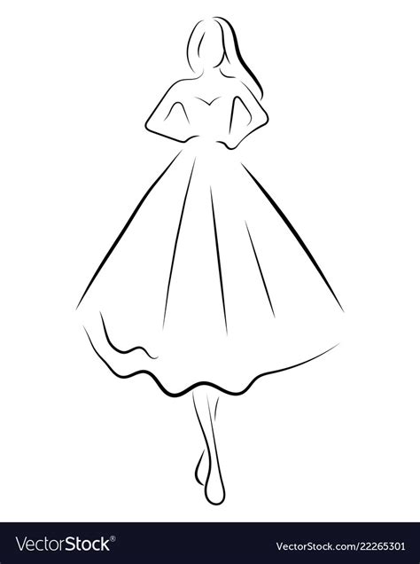 Girl In A Dress Linear Outlines A Female Vector Image