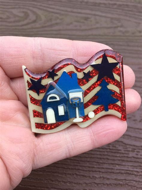 Vintage Jewelry Lucinda House Pin Brooch Sparkly American Flag Etsy