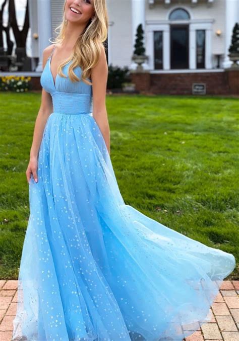 Simple Blue V Neck Tulle Long Prom Dress Blue Tulle Formal Dress Cg103