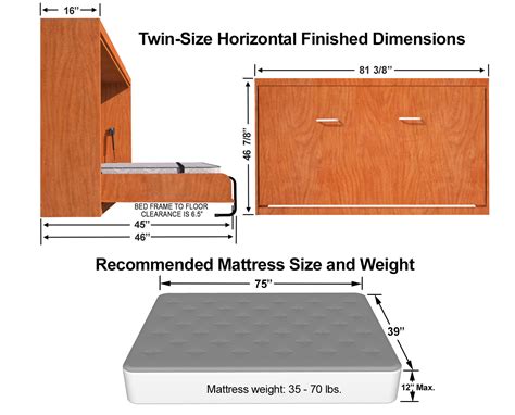 Horizontal Twin Single Size Kit Easy Diy Murphy Bed Murphy Bed