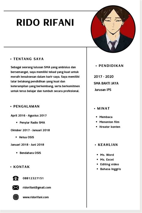 Contoh Cv Lulusan Sma Ipa Ips Tanpa Pengalaman Dll