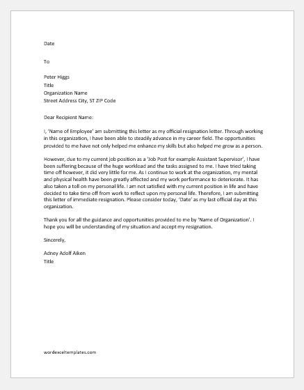 Immediate Resignation Letter Due To Stress Certify Letter