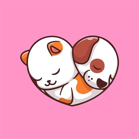 Free Vector Cute Cat And Dog Sleeping Cartoon Character