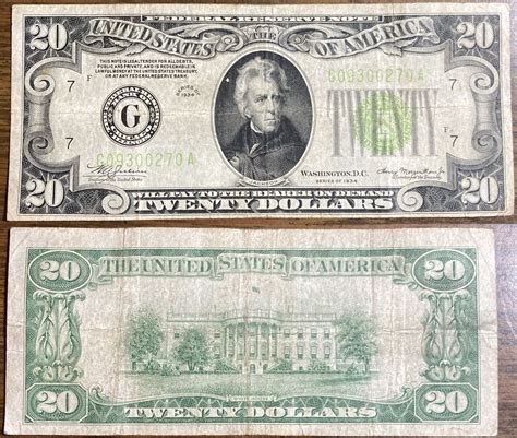1934 20 Dollar Bill Federal Reserve Note Lime Green Seal Chicago Nice