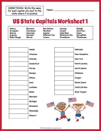 Free Us State Capitals Worksheet 1 State Capitals Worksheet States
