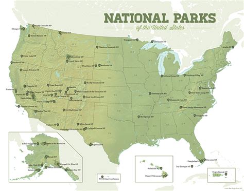 Us National Parks Map 11x14 Print Best Maps Ever National Park Maps