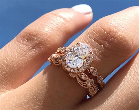 220 Cttw Art Deco Bridal Set Ring Oval Halo Engagement Ring Etsy