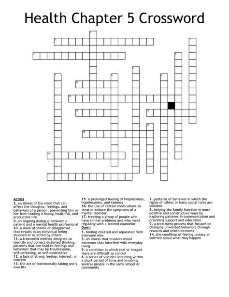 Health Chapter 5 Crossword Wordmint