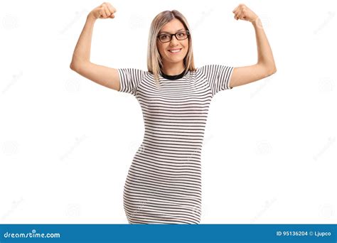 Young Woman Flexing Her Biceps Stock Photo Image Of Smiling Muscle