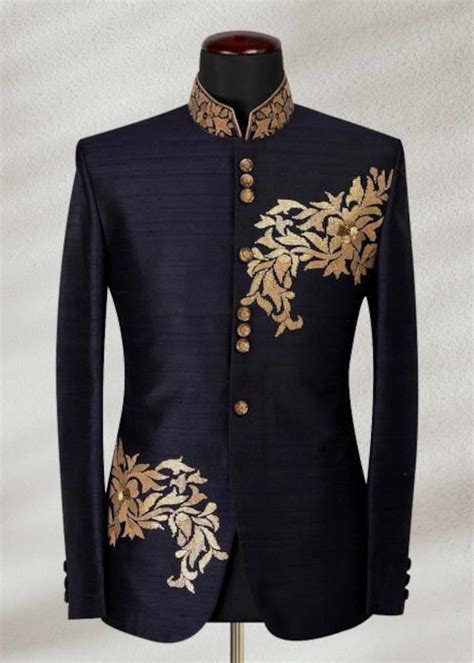Jodhpuri Coat Men Black Indian Wedding Wear Embroidery Blazer Etsy