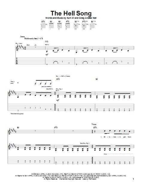 Sum 41 The Hell Song Guitar Tab