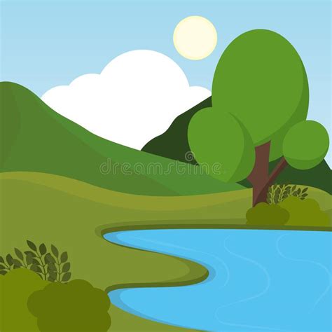 Poster Lake Forest Landscape Vector Illustration Stock Vector