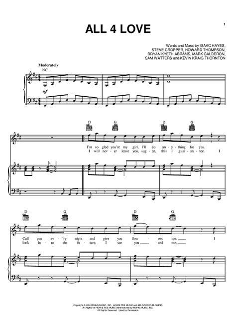 All 4 Love Sheet Music By Color Me Badd For Pianovocalchords Sheet