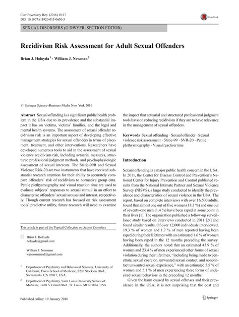Pdf Recidivism Risk Assessment For Adult Sexual Offenders