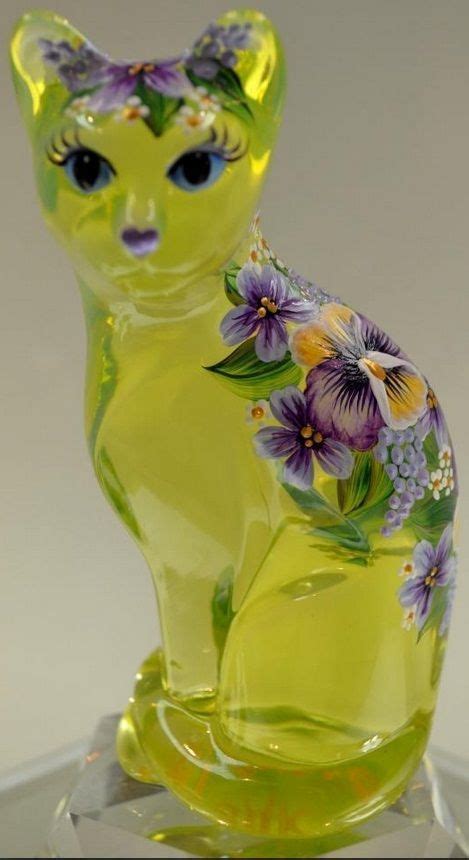 Hand Painted Glass Cat Fenton Glassware Vintage Glassware Crystal