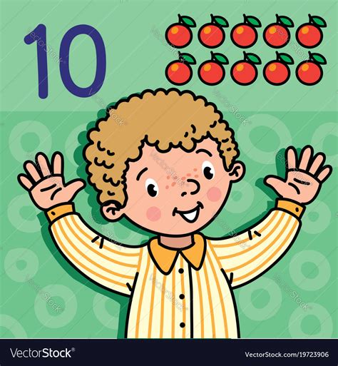 Boy Showing Ten By Hand Counting Education Card 10