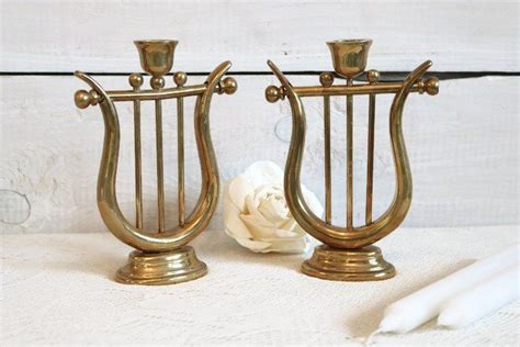 Gorgeous Vintage Brass Lyra Candleholders Musical Instrument