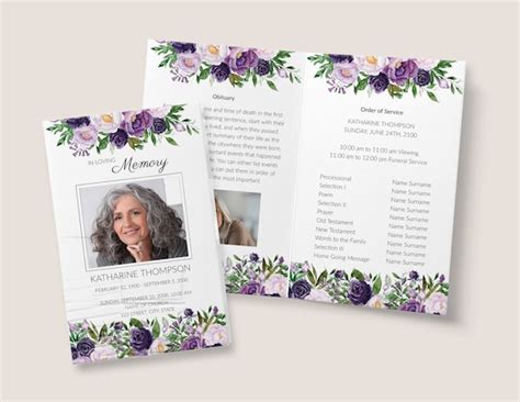 Funeral Program Template Memorial Program With Purple Flowers