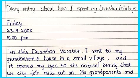 Diary Entry On How I Spent My Dasara Holidays Essentialessaywriting Diary Writing Youtube