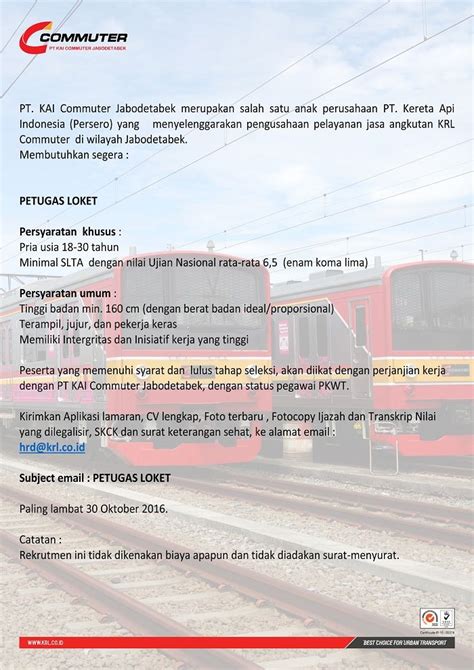 Tourist info available in english Lowongan Kerja Petugas Loket PT KAI Commuter Jabodetabek ...