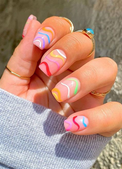 59 Summer Nail Colours And Design Inspo For 2021 Swirl Rainbow Colour