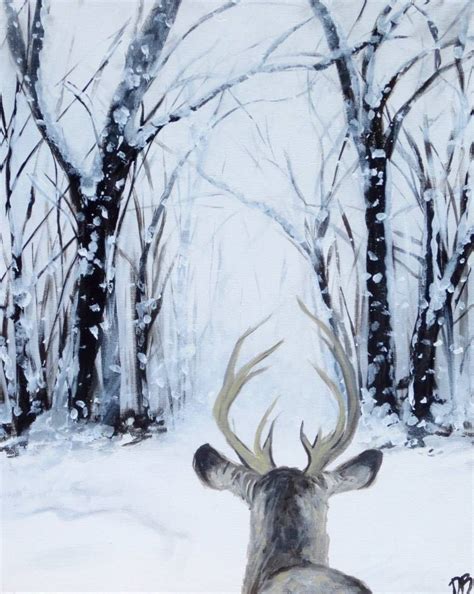 Winter Deer Deer Painting Winter Painting Painting Media Night