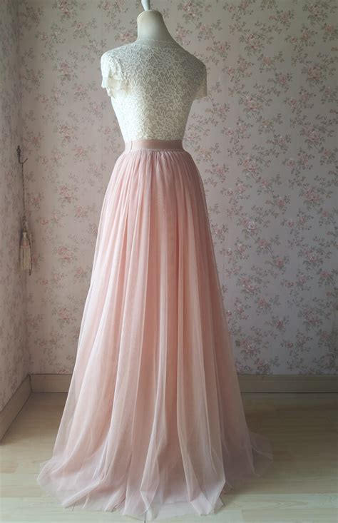 BLUSH High Waist Maxi Tulle Skirt Full Blush Wedding Bridesmaid Skirt