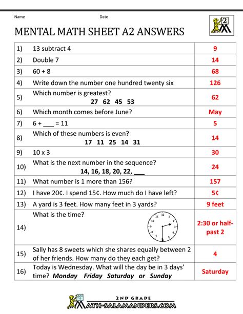 Practice addition and subtraction of matrices mcqs, matrices and determinants quiz questions and answers for online education. 2nd Grade Mental Math Worksheets