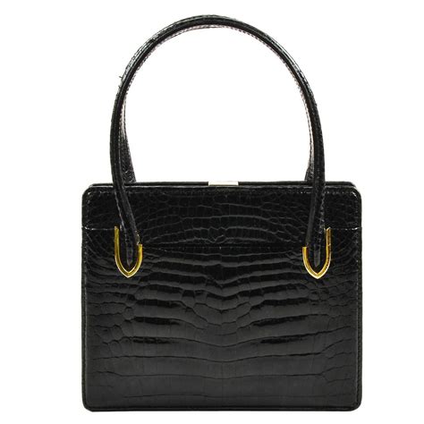 Vintage Gucci Black Crocodile Leather Structured Handbag