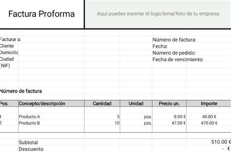 Plantilla Excel Modelo De Factura Proforma Gratis