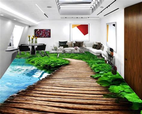 Self Adhesive 3d Floor Wallpaper Beautiful Lake Promenade ...