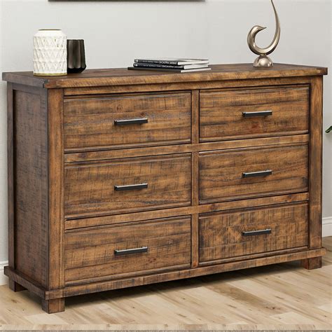 Rustic Reclaimed Pine Wood 6 Drawers Wider Dresser Industrial Style