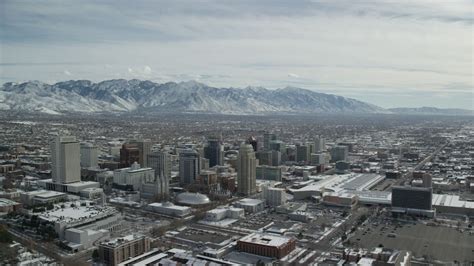 Approaching Buildings Downtown Salt Lake City Utah Aerial Stock