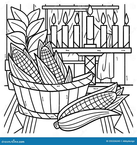 Kwanzaa Corn and Kinara Coloring Page for Kids Stock Vector