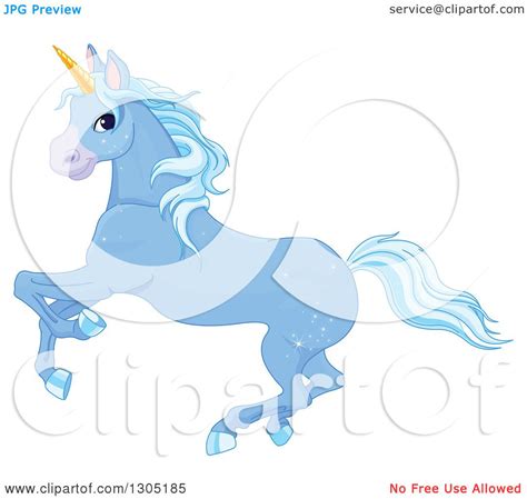 Clipart Of A Magical Sparkly Blue Unicorn Running To The Left Royalty