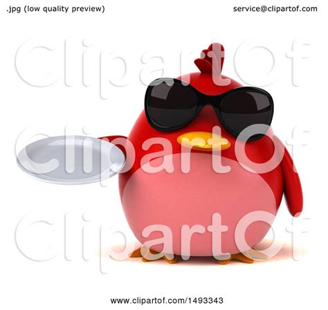 Clipart Of A 3d Chubby Red Bird On A White Background Royalty Free
