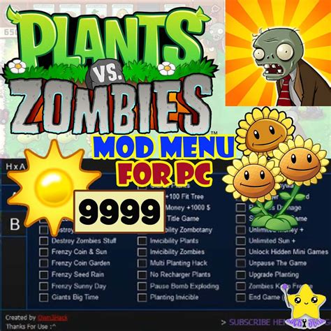 Plants Vs Zombies Mod Menu Cheats Hacks Pc Games Shopee