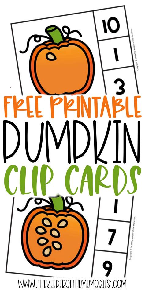 Counting Pumpkin Seeds Halloween Numbers Printable Clip Cards The