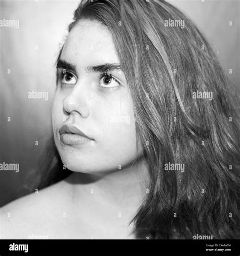 Young Medium Haired Girl In Black And White Stock Photo Alamy