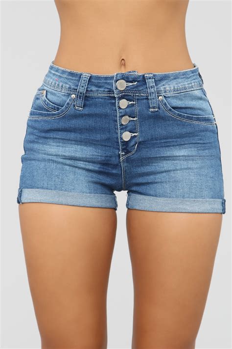 Never Home High Rise Shorts Medium Blue Bedazzled Jeans Women