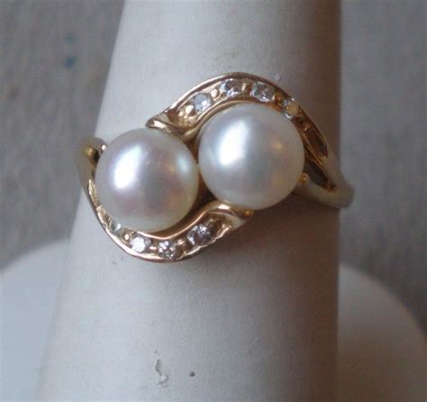 Beautiful 14k Gold And Double Pearl Ring From Diamondantique On Ruby Lane
