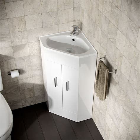 Modern Corner Basin Sink 550 Mm White Vanity Cabinet Floor Standing