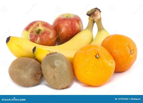 Fresh Fruit Apples Oranges Bananas And Kiwi Stock Photo Image Of