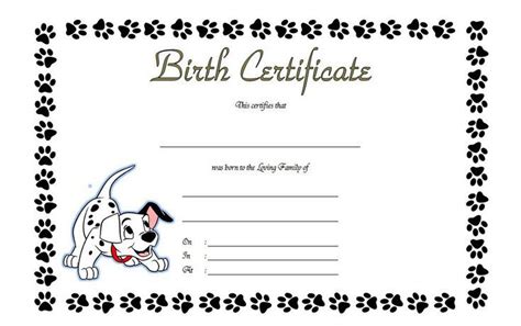 Printable Free Puppy Birth Certificate Template Printable Templates