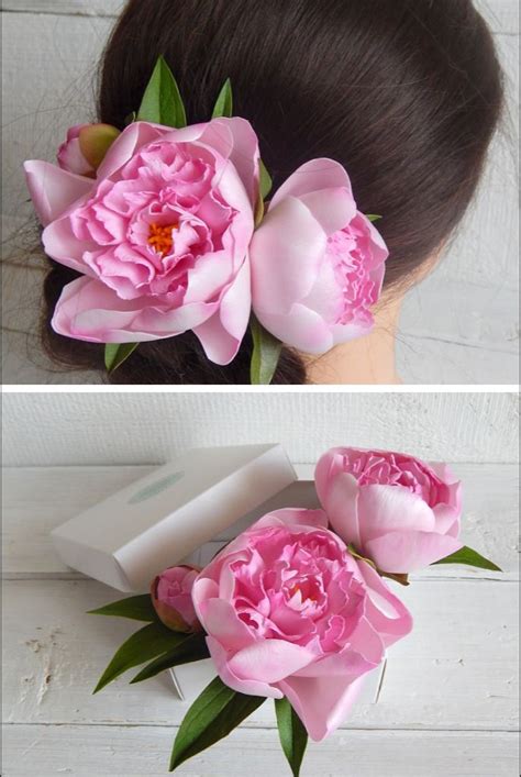 Pink Peony Flower Hair Pins Floral Bridal Hair Piece Peony Etsy